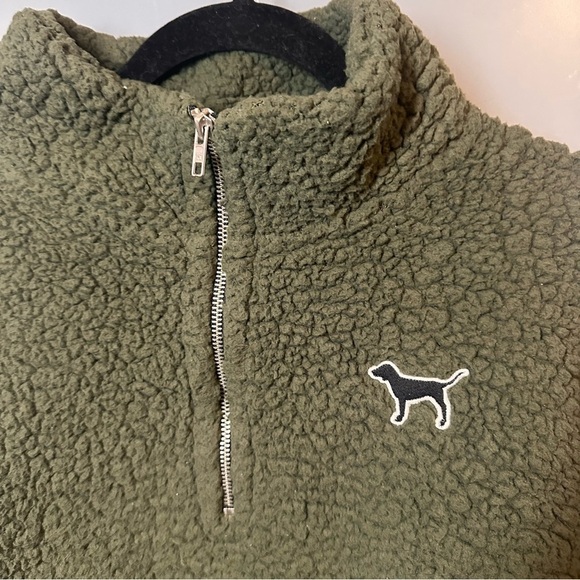 VICTORIA’S SECRET PINK Size L Olive Green Sherpa 1/4 Zip Sweater - Picture 3 of 7